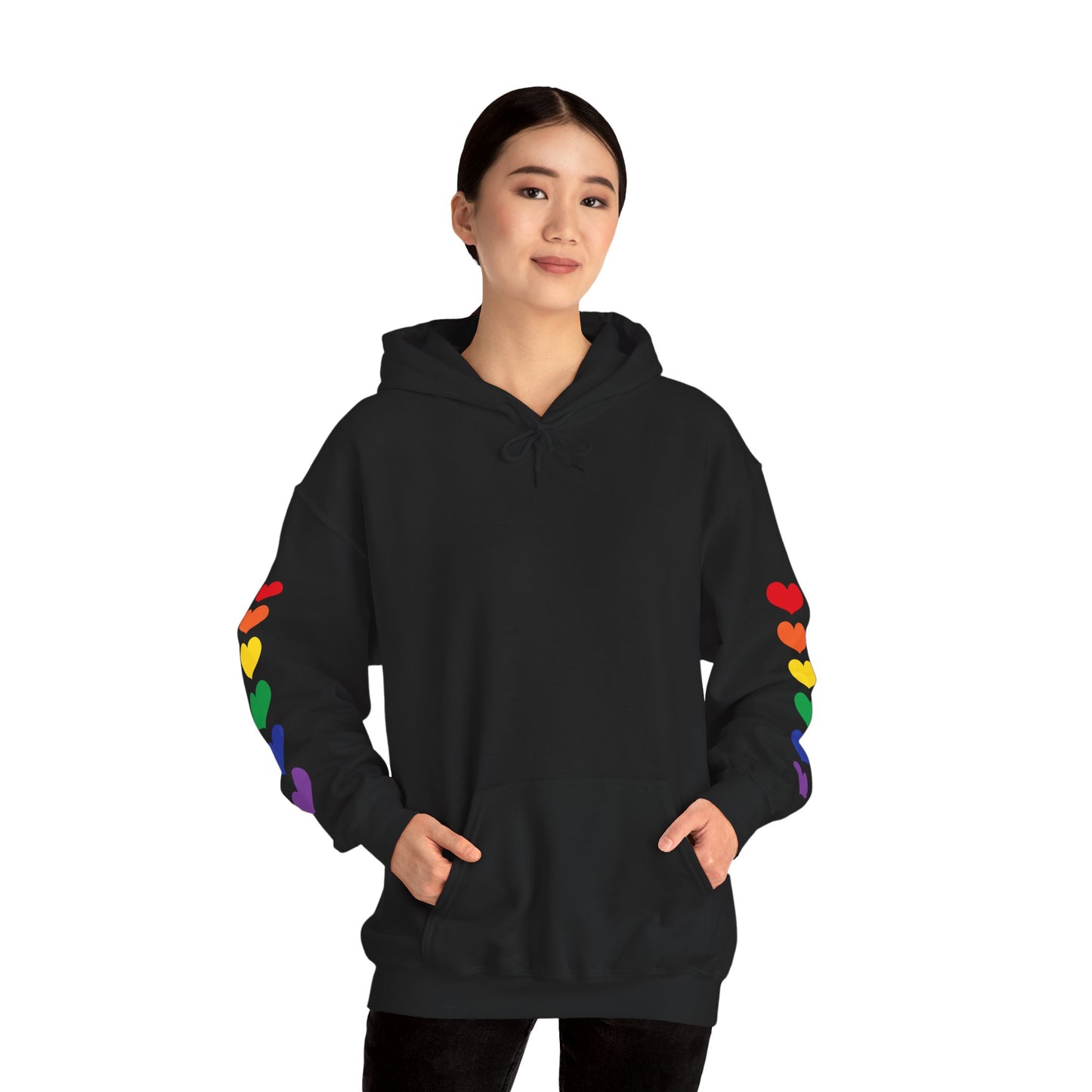 MULTI-COLORED HEARTS ON SLEEVES HOODIE