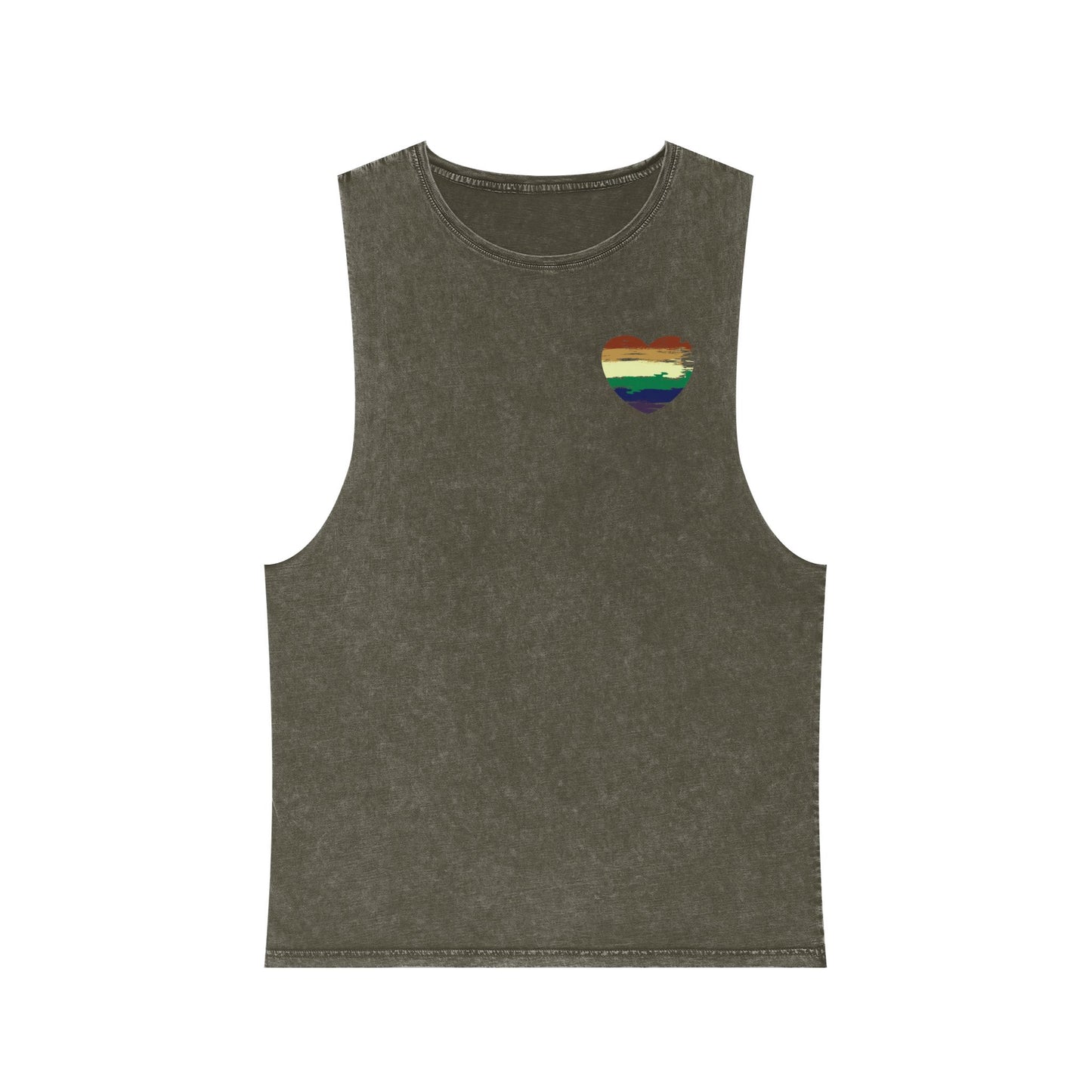 Unisex Stonewash Tank Top with Rainbow Heart Design - Perfect for Summer Pride Celebrations