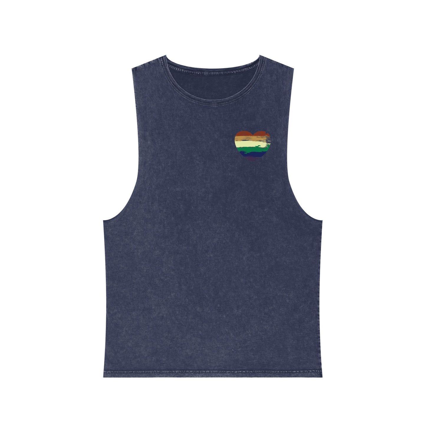 Unisex Stonewash Tank Top with Rainbow Heart Design - Perfect for Summer Pride Celebrations