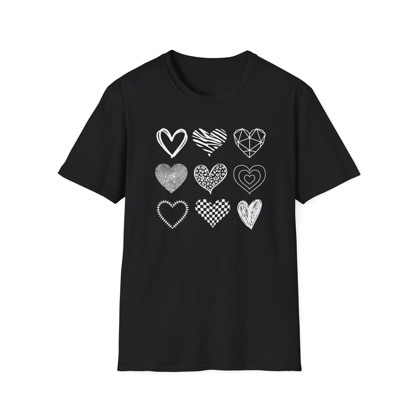 White Hearts On Black T-Shirt