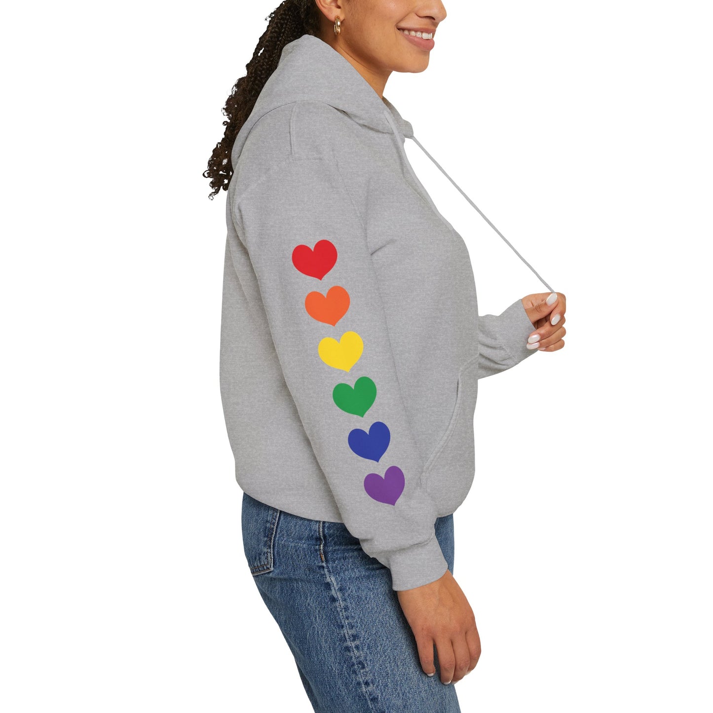 MULTI-COLORED HEARTS ON SLEEVES HOODIE