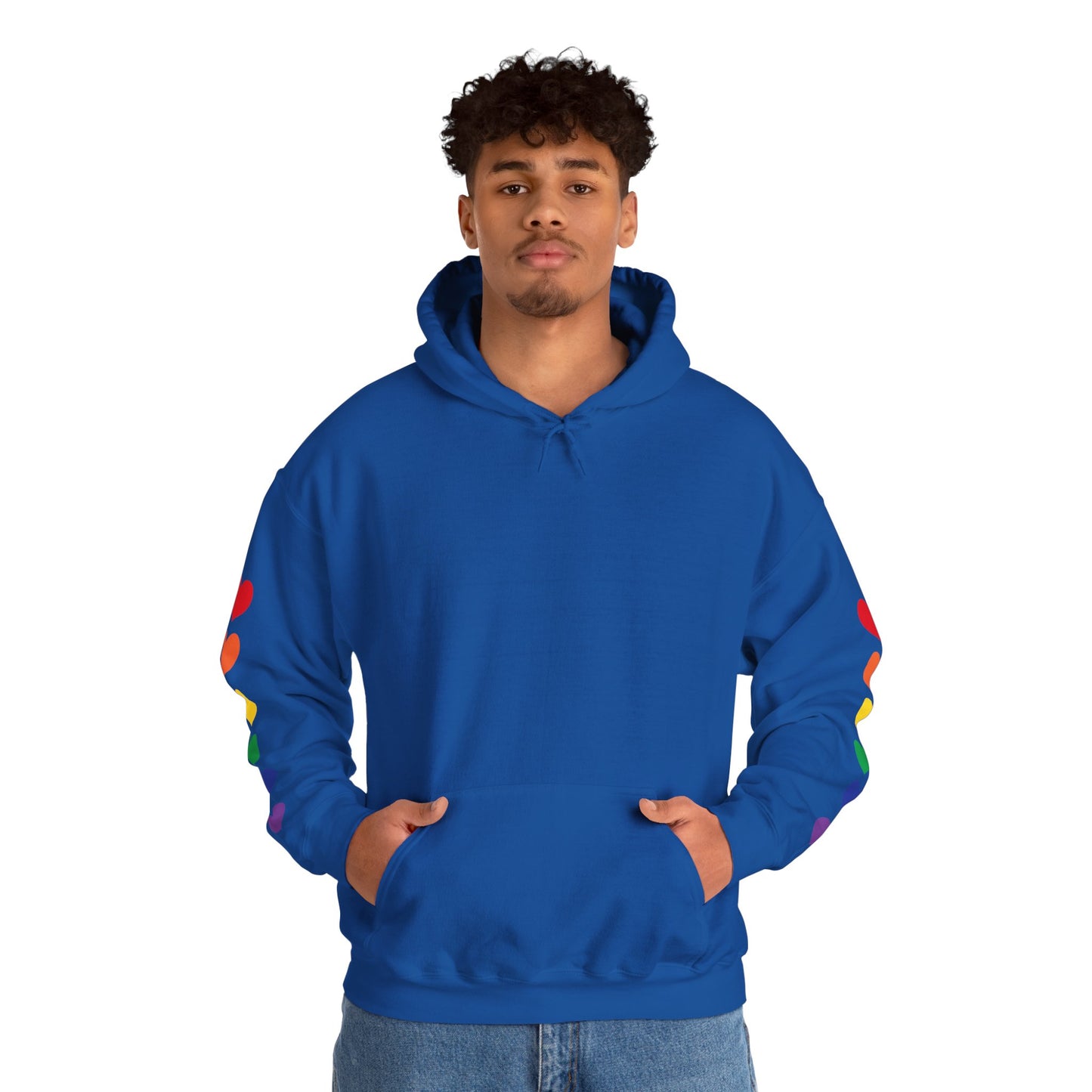 MULTI-COLORED HEARTS ON SLEEVES HOODIE