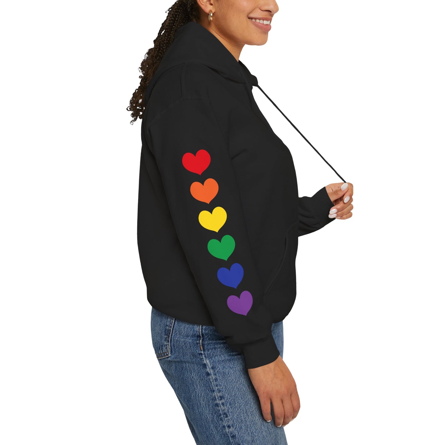 MULTI-COLORED HEARTS ON SLEEVES HOODIE