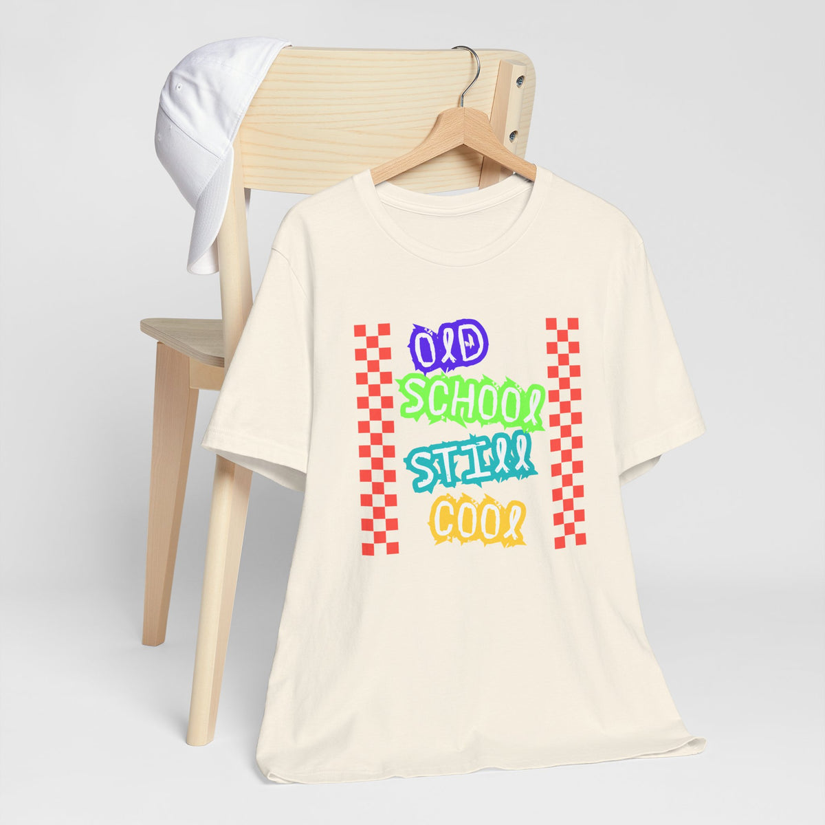 Old School Still Cool Graphic Tee — Retro Checkerboard Nostalgic T-Shirt