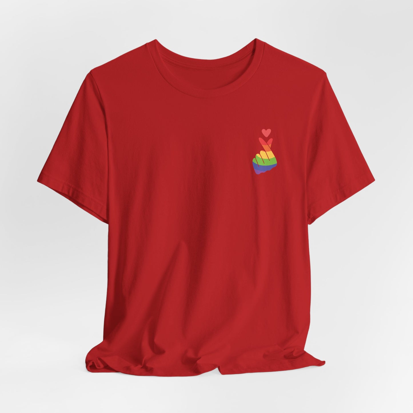 LGBTQ Pride Shirt - Front and Back Designs - Finger Heart Rainbow Colors