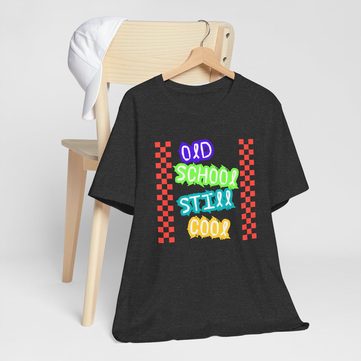 Old School Still Cool Graphic Tee — Retro Checkerboard Nostalgic T-Shirt