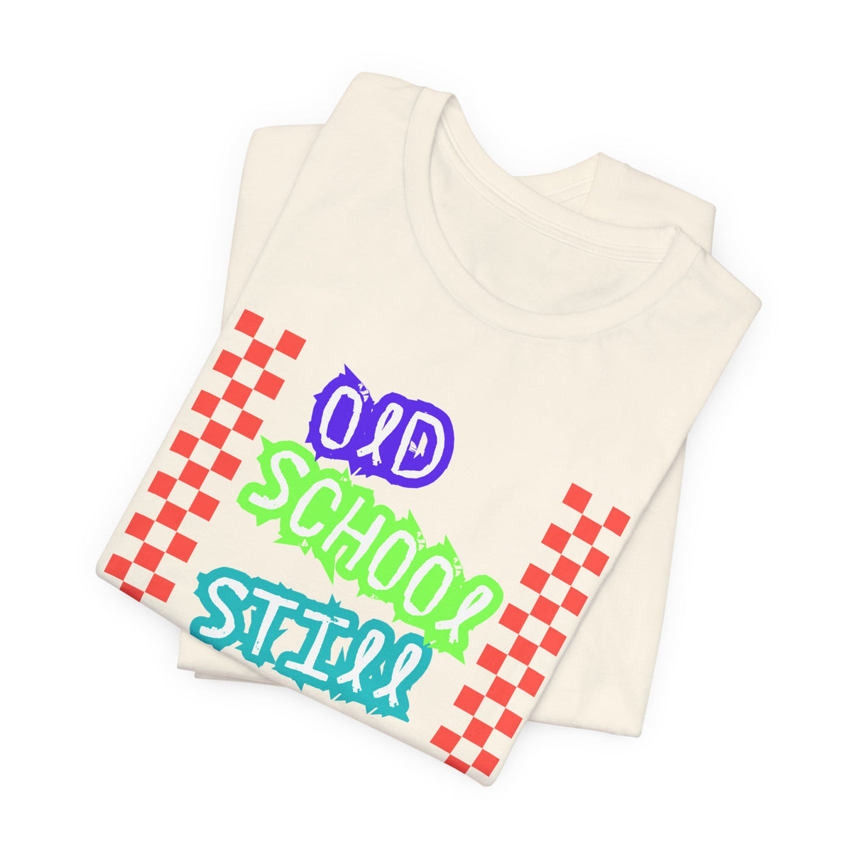 Old School Still Cool Graphic Tee — Retro Checkerboard Nostalgic T-Shirt