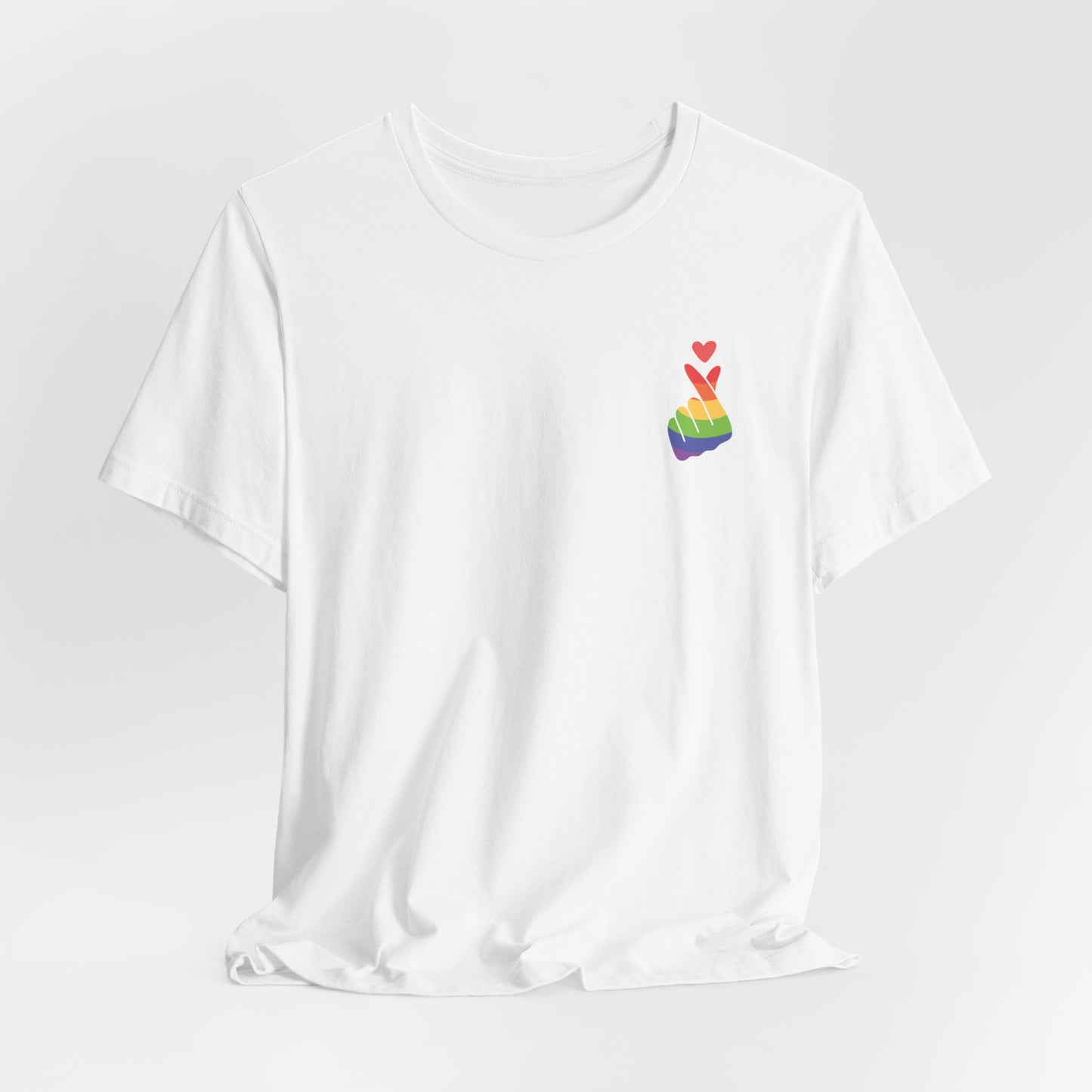 LGBTQ Pride Shirt - Front and Back Designs - Finger Heart Rainbow Colors