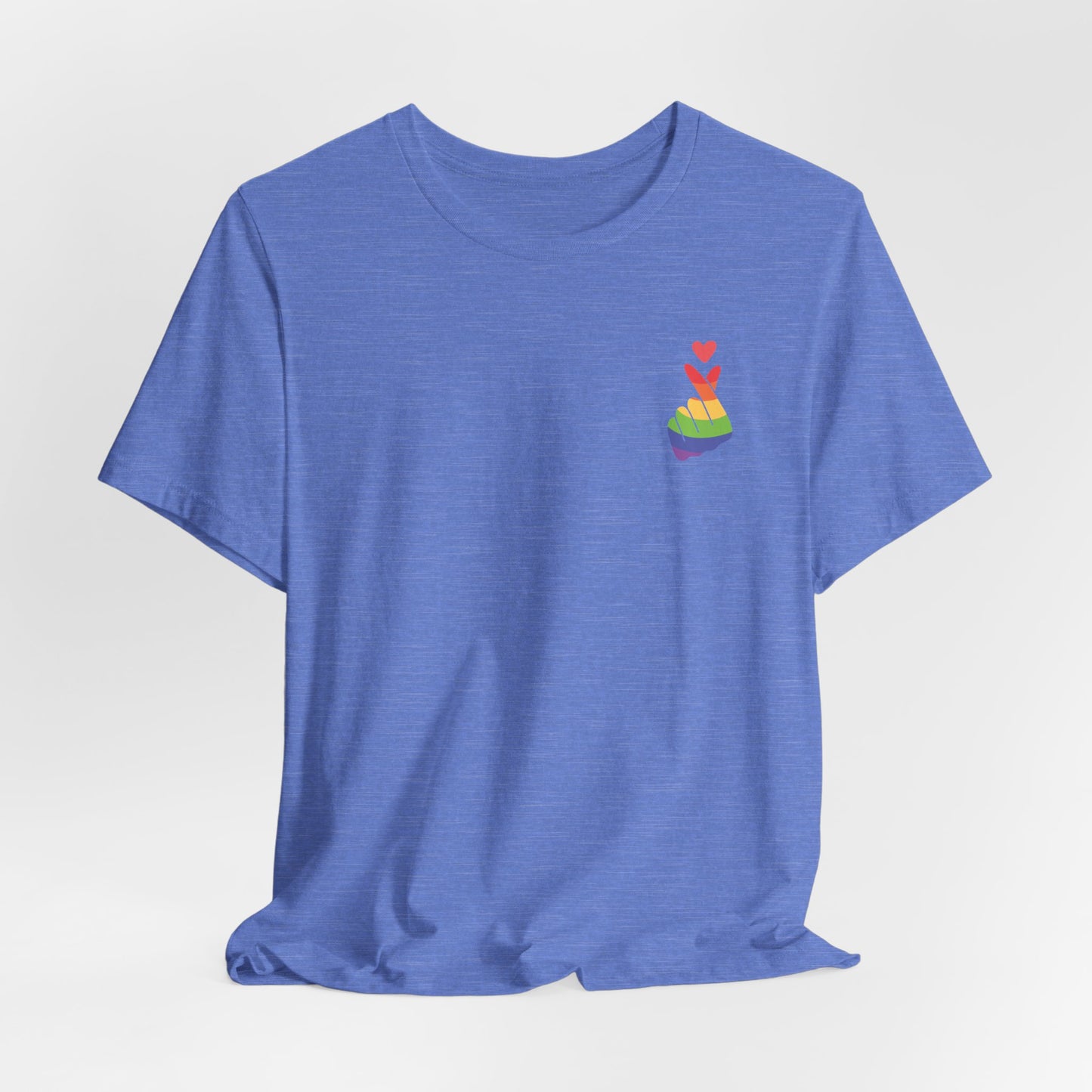 LGBTQ Pride Shirt - Front and Back Designs - Finger Heart Rainbow Colors