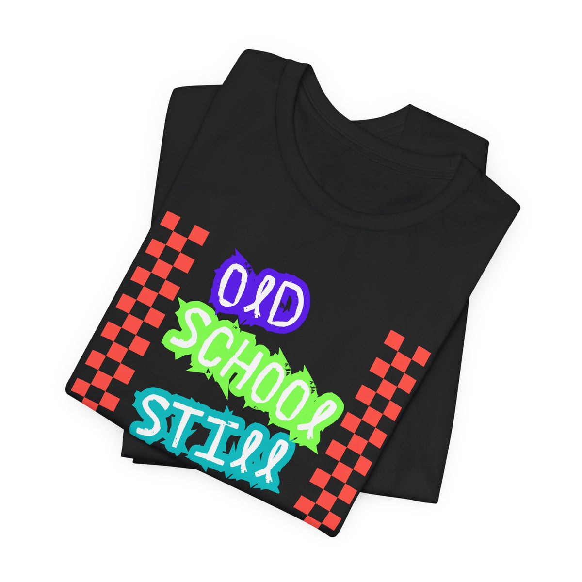 Old School Still Cool Graphic Tee — Retro Checkerboard Nostalgic T-Shirt