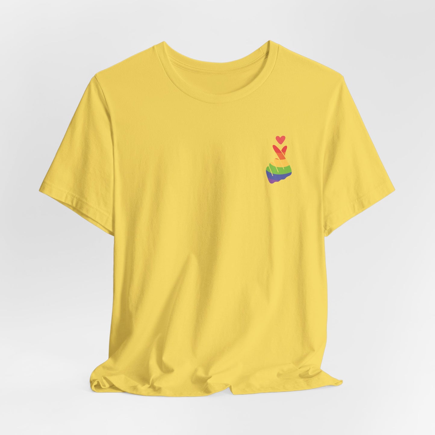 LGBTQ Pride Shirt - Front and Back Designs - Finger Heart Rainbow Colors