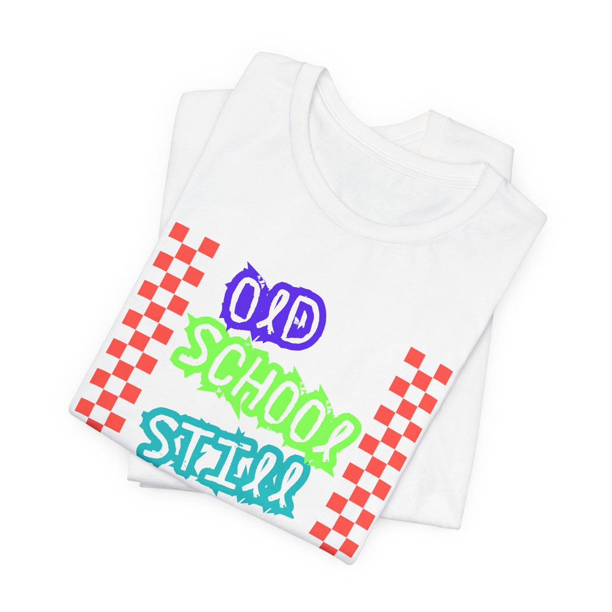 Old School Still Cool Graphic Tee — Retro Checkerboard Nostalgic T-Shirt