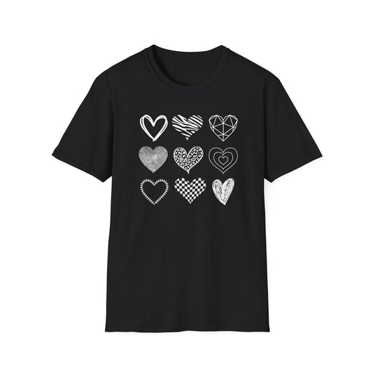 White Hearts On Black T-Shirt