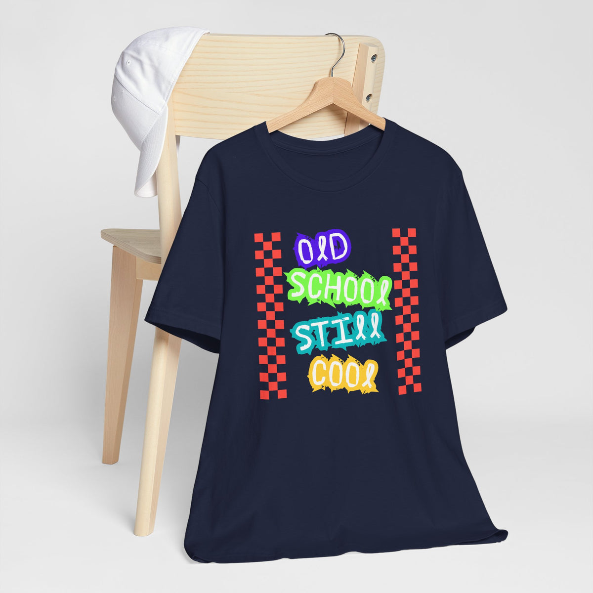 Old School Still Cool Graphic Tee — Retro Checkerboard Nostalgic T-Shirt