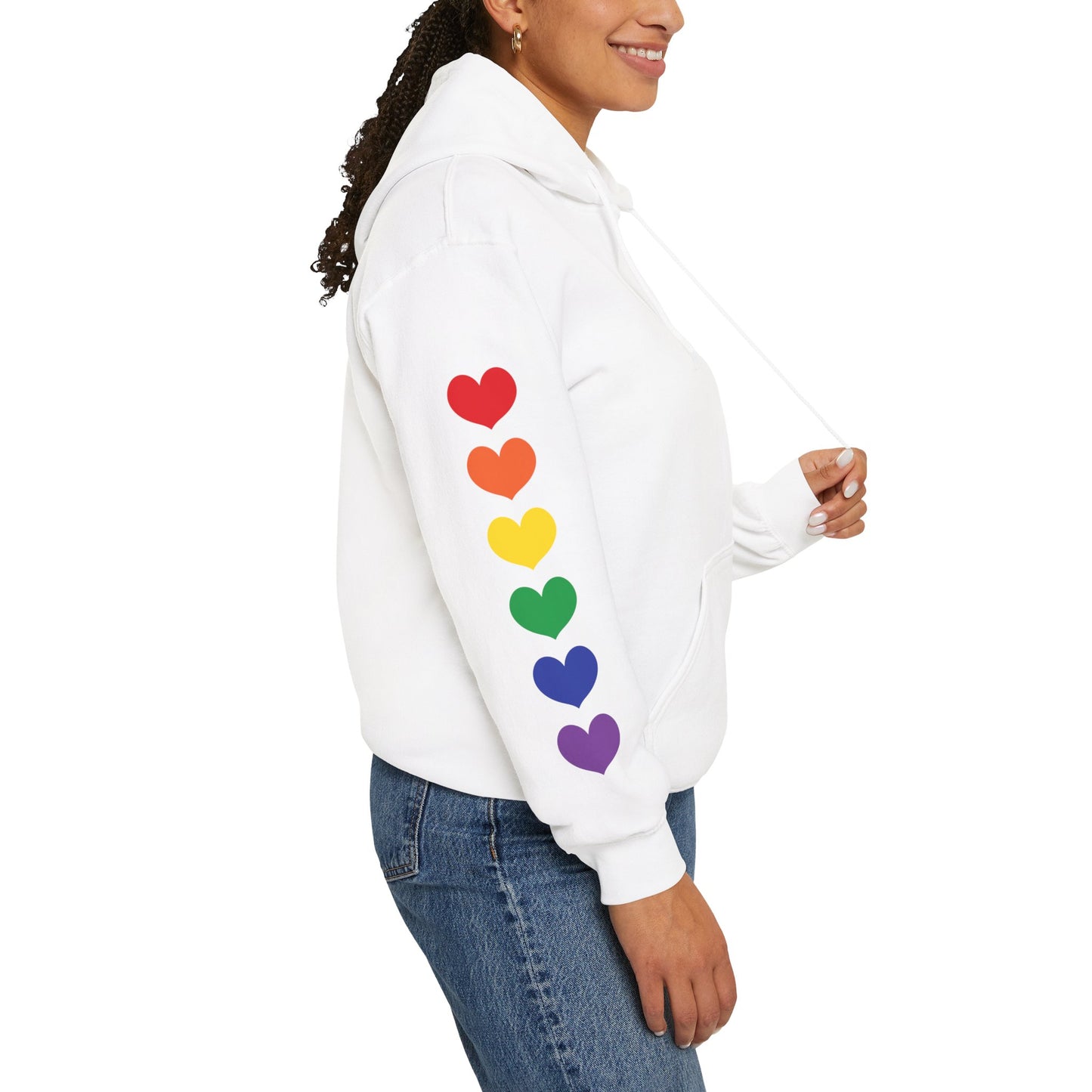 MULTI-COLORED HEARTS ON SLEEVES HOODIE