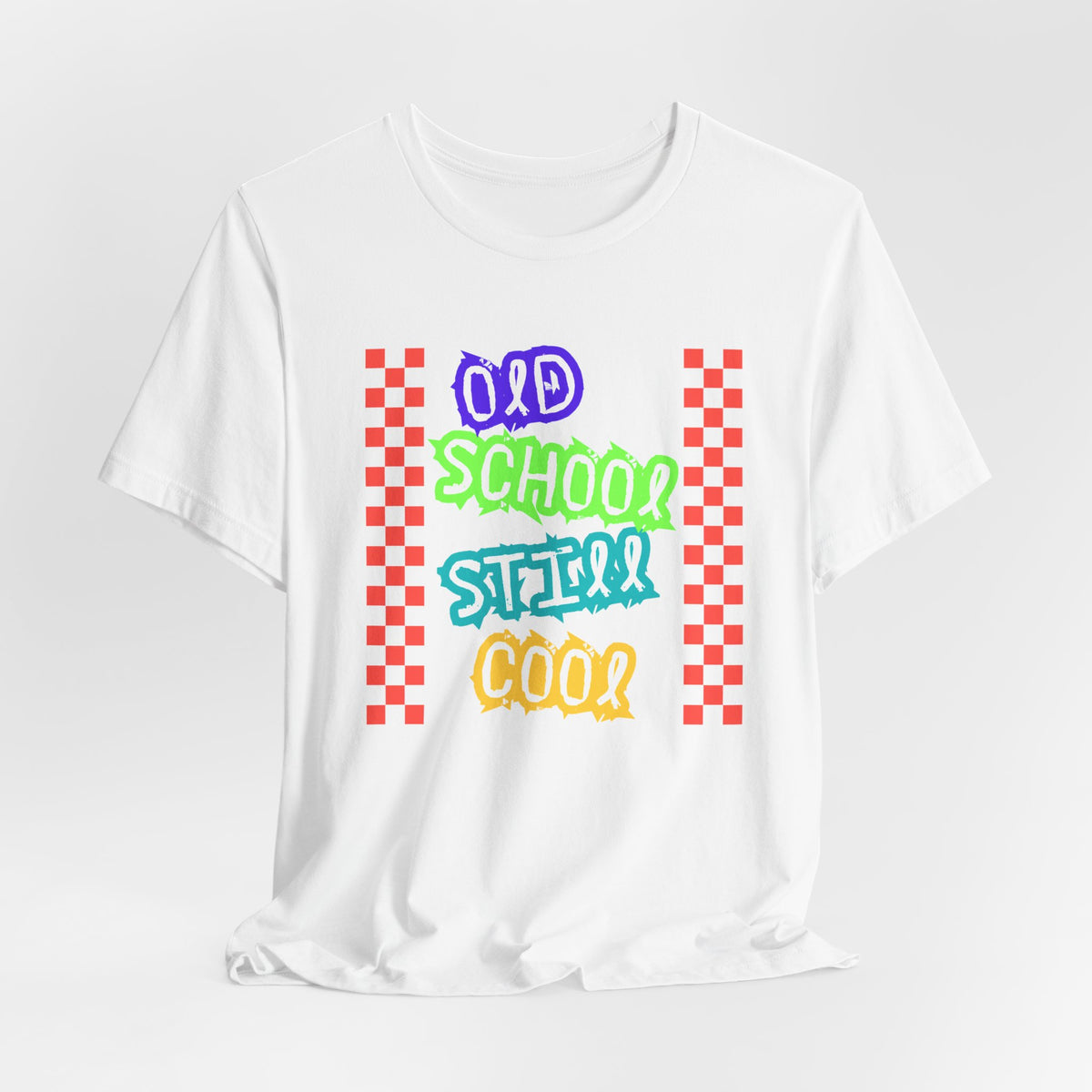 Old School Still Cool Graphic Tee — Retro Checkerboard Nostalgic T-Shirt