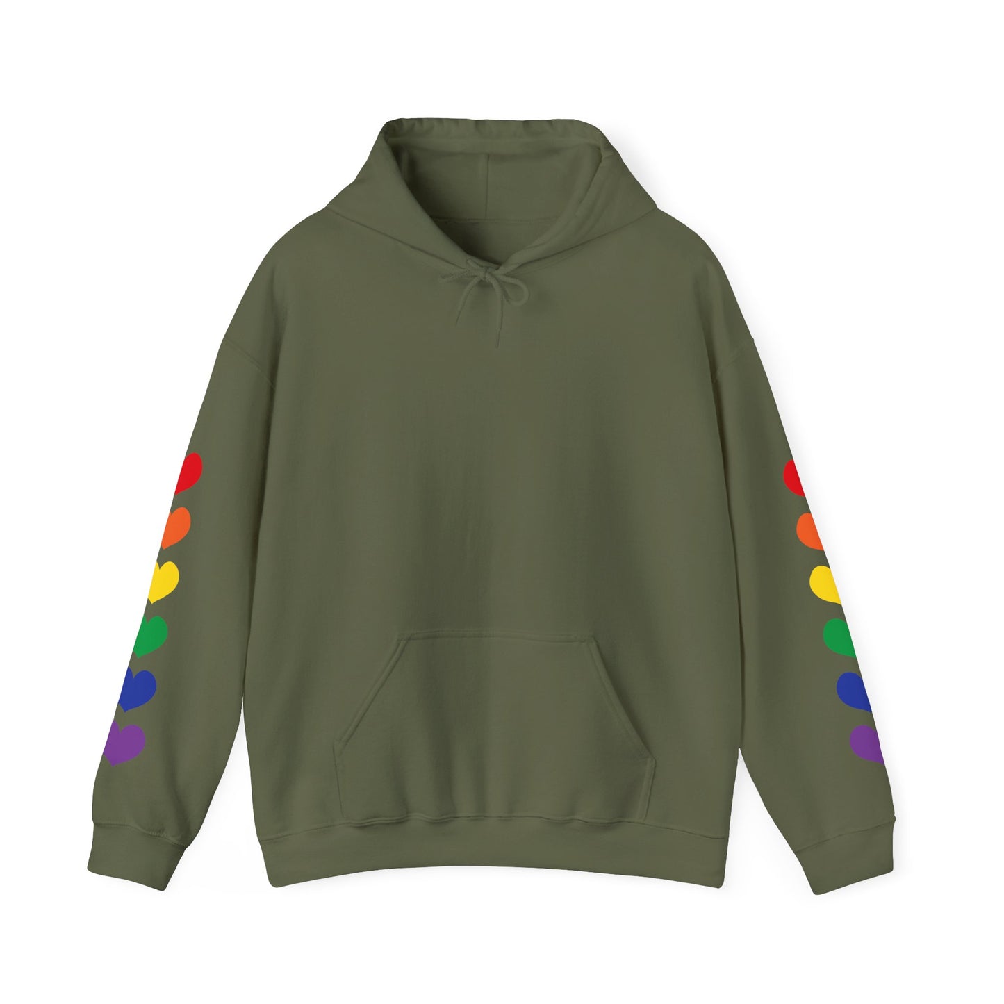 MULTI-COLORED HEARTS ON SLEEVES HOODIE